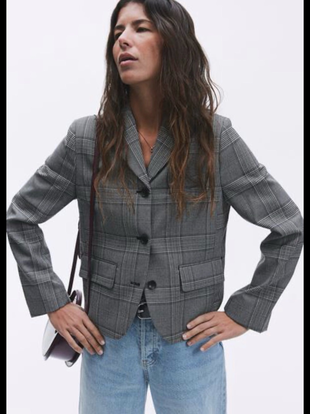 H&M Gray Plaid Tailored Women's Blazer Jacket - Classic Check